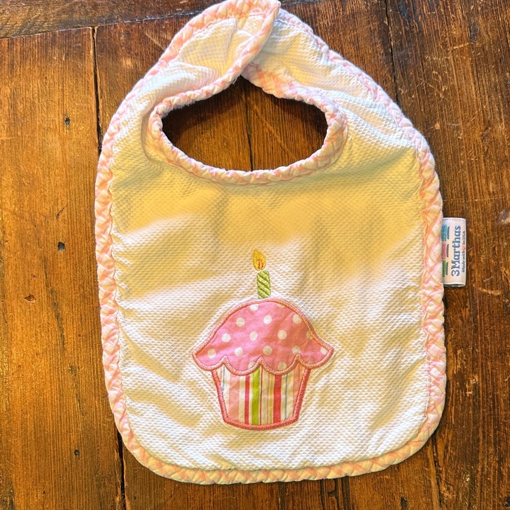3 Marthas Baby Pink Cupcake Bib - 1st Birthday Bib!!